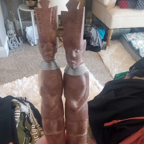 Kenya hand carved  vintage serving spoon and fork. 15 in - Picture 2 of 8